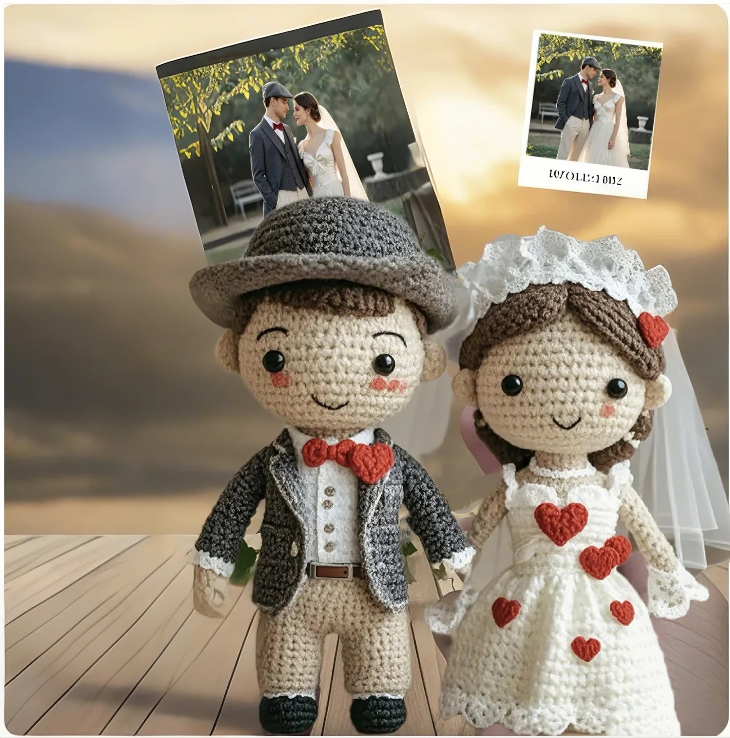 PhotoToCrochetDoll- Personalized Couple Crochet Dolls with Photo Card